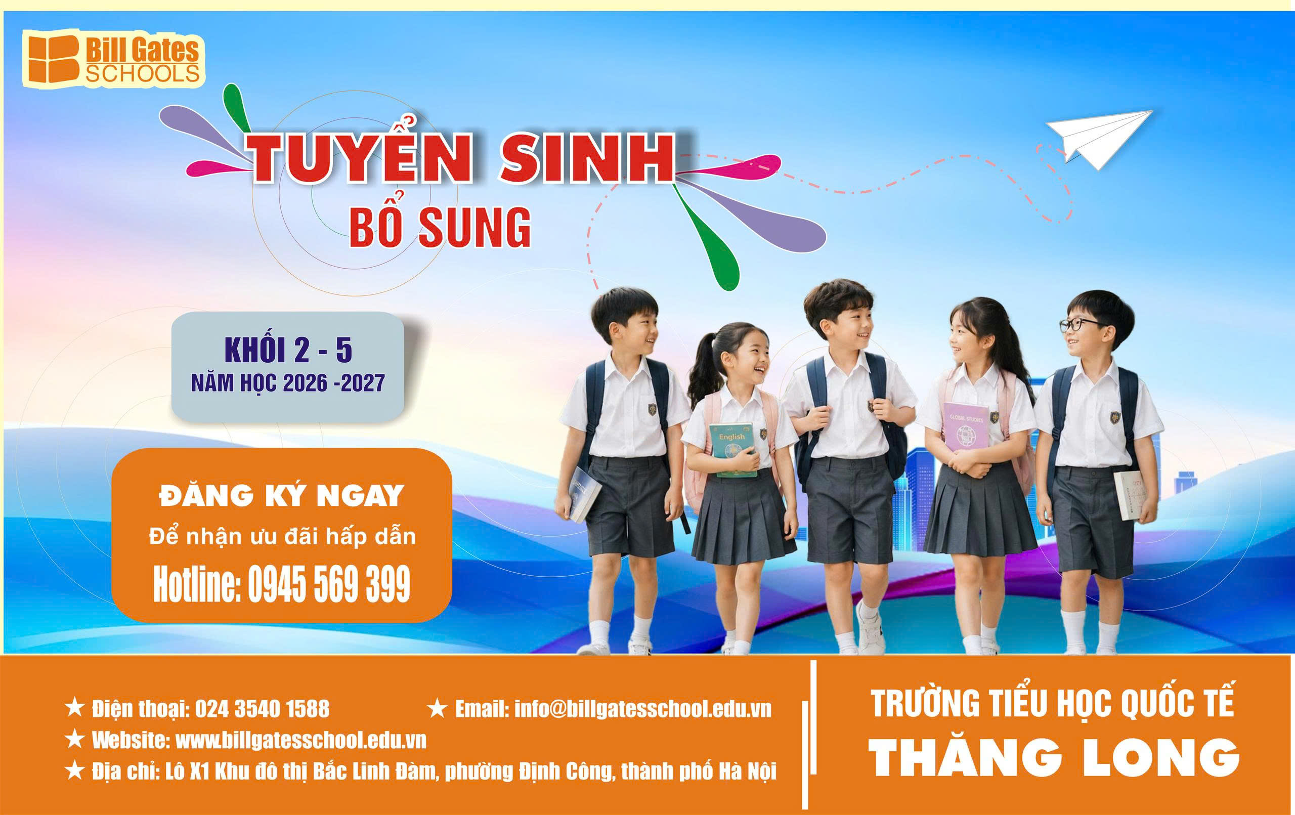 THÔNG BÁO TUYỂN SINH BỔ SUNG VÀO CÁC LỚP 2-3-4-5 NĂM HỌC 2026-2027